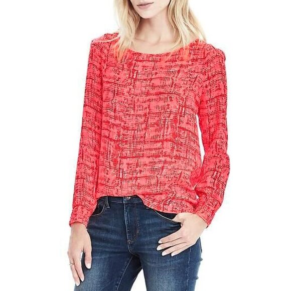Banana Republic Aubrey Pink Red Abstract Print Blouse M - Picture 1 of 5